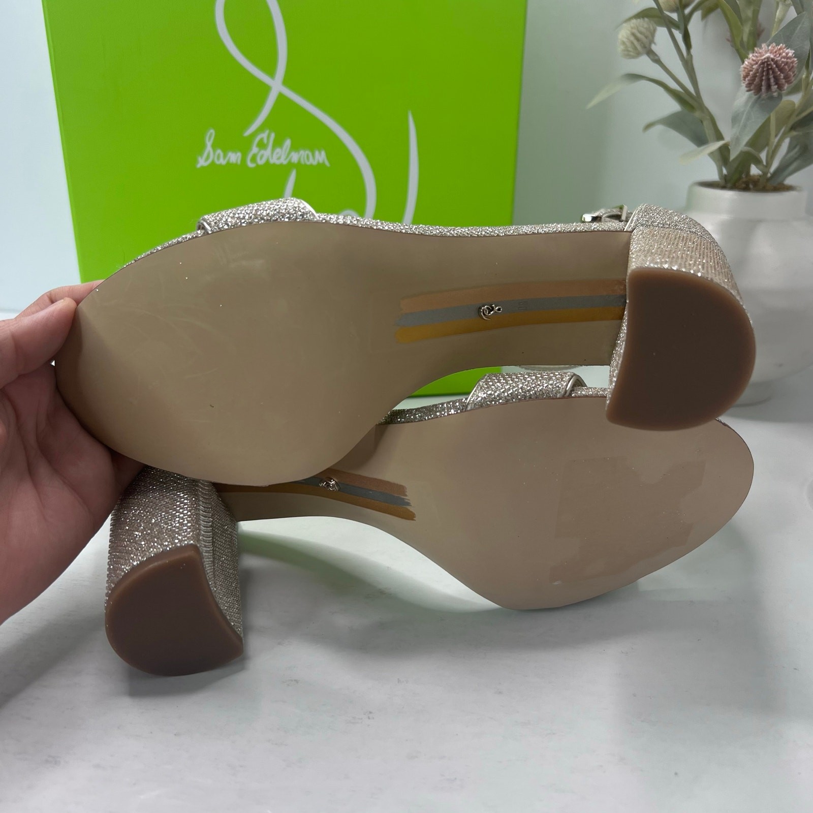Sam Edelman Yaro Ankle Strap Block Heel Light Gold Mesh Women 11M Tried On