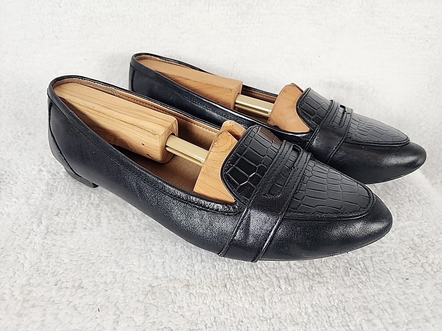 Vionic Savannah Flat Loafer Casual Shoes WOMENS 7.5 Black Alligator Look Leather