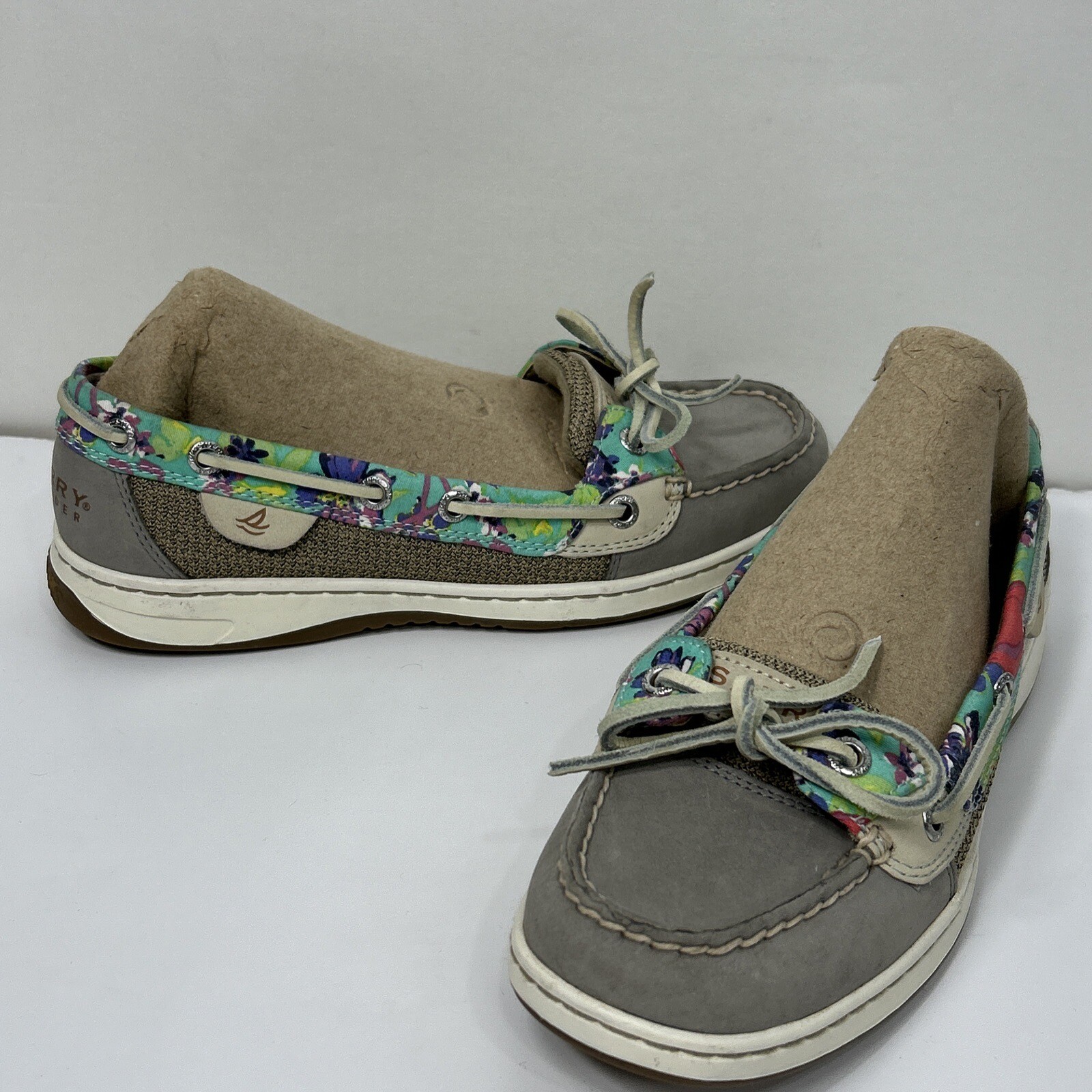 Sperry Boat Shoe Top Sider Women’s Angelfish Sz 6.5 Floral Gray Flamingo Slip On