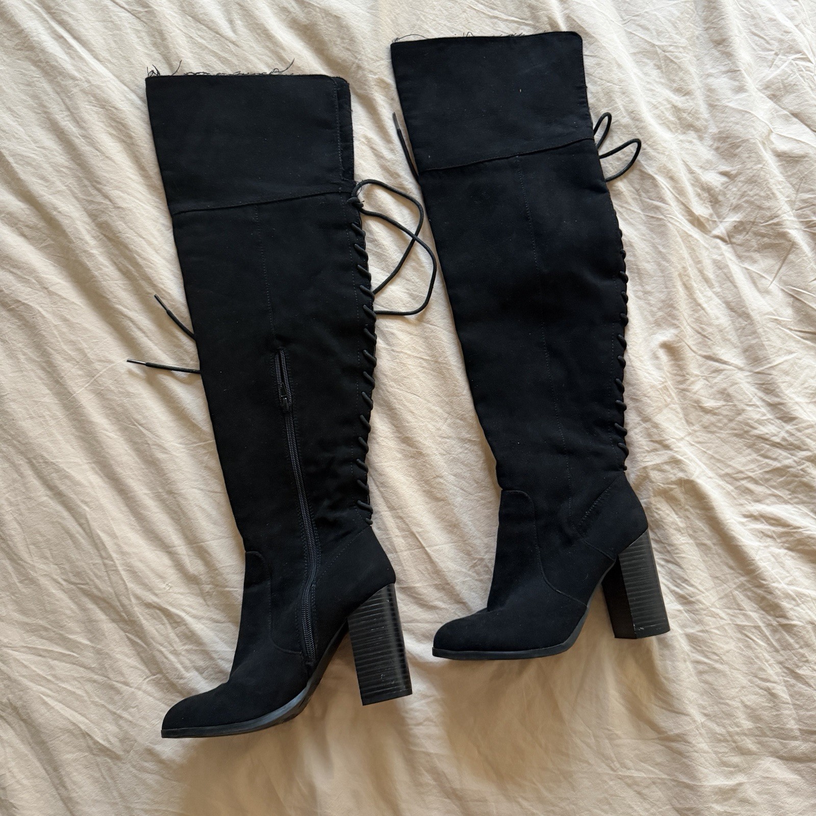 Vintage ROUGE 1990s vegan Leather Suede High Lace Victorian Black Boots US6.5