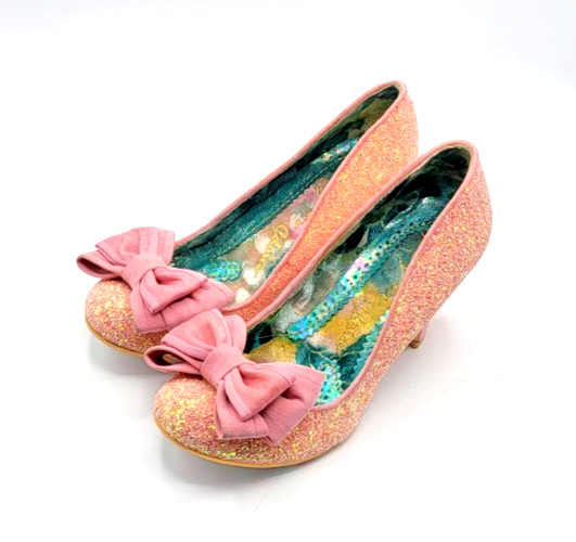 IRREGULAR CHOICE Ban Joe Women’s 39 Pink Bow Giltter Mid Heel Prom Formal Shoes