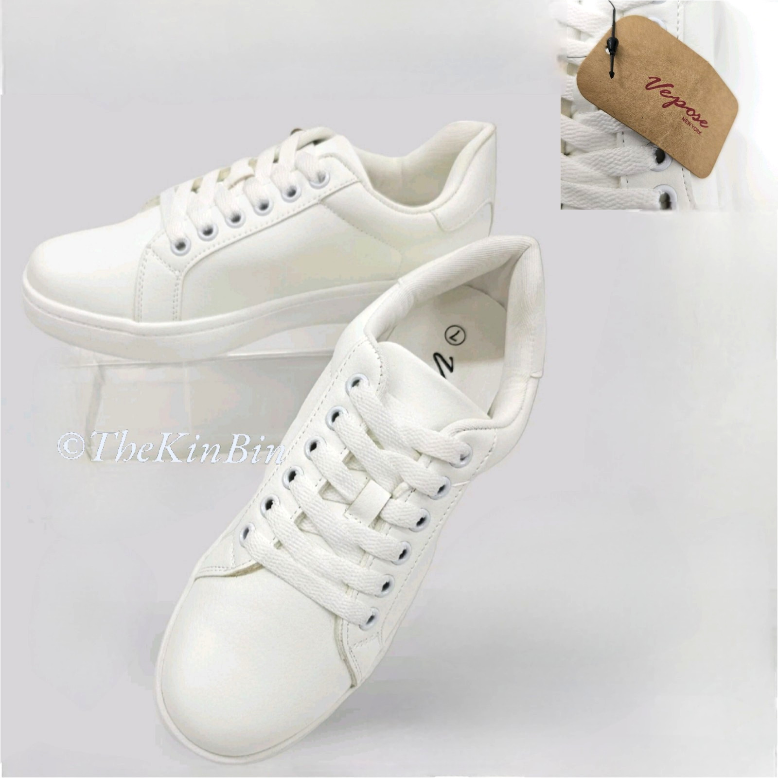 Vepose Womens 7 White Leather Low Top Tennis Shoe Fashion Sneaker CJY8003 NWOB