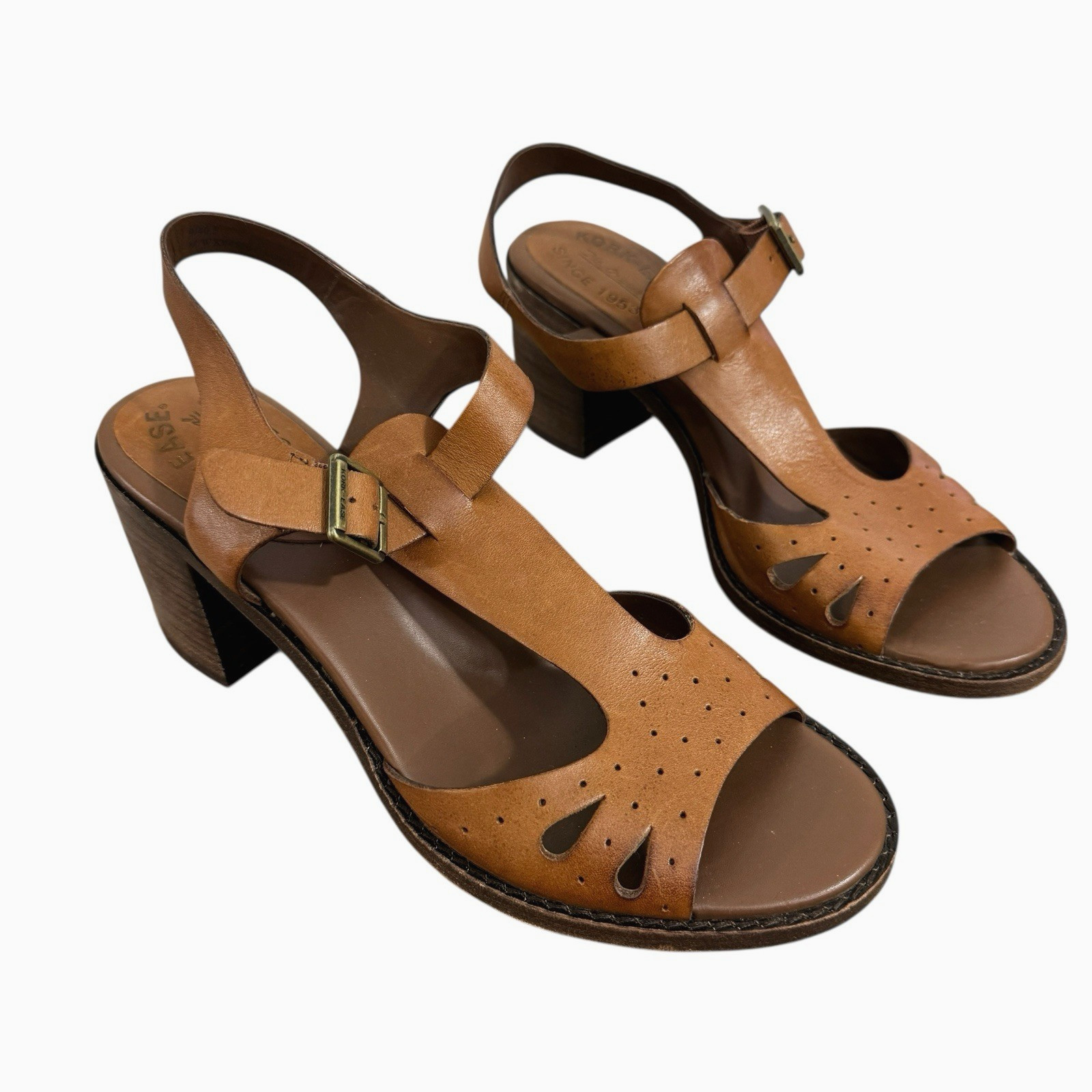 Kork Ease 9 Bethany Sandals BOX Avana Brown Rust Leather Heel Comfy Womens READ