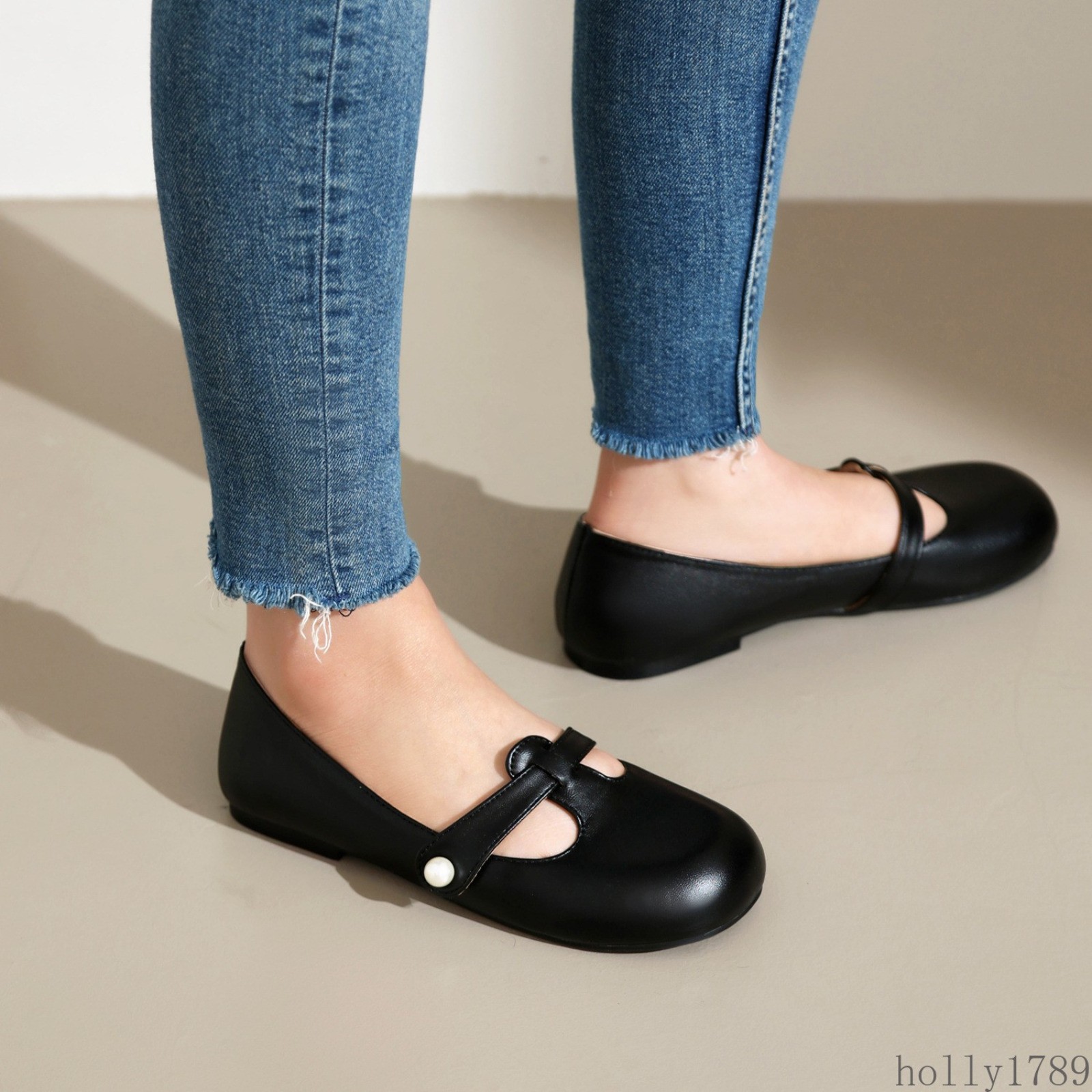 Womens Mary Jane Flat Shoes Round Toe Casual Slip on Loafers Shoes Plus Size
