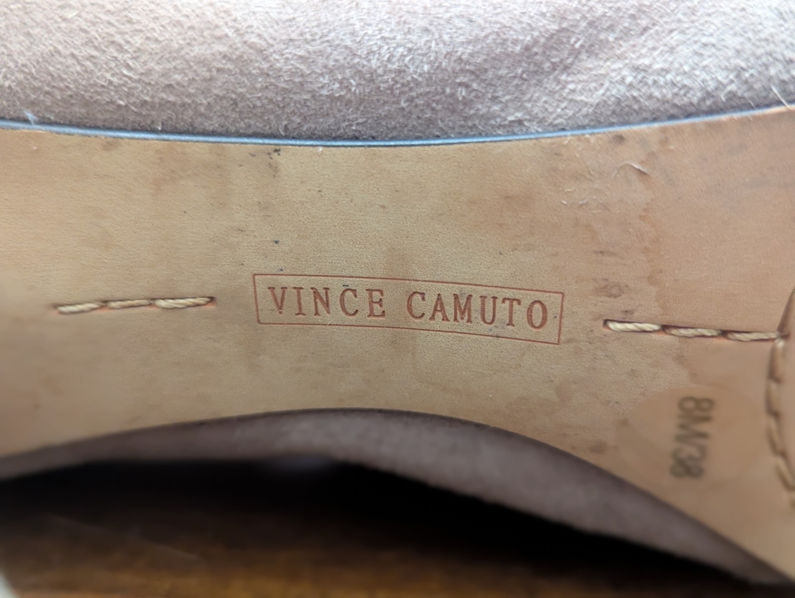 Vince Camuto Davel Stone Taupe Suede Strappy Block Heel Pump Zip Size 8M 38