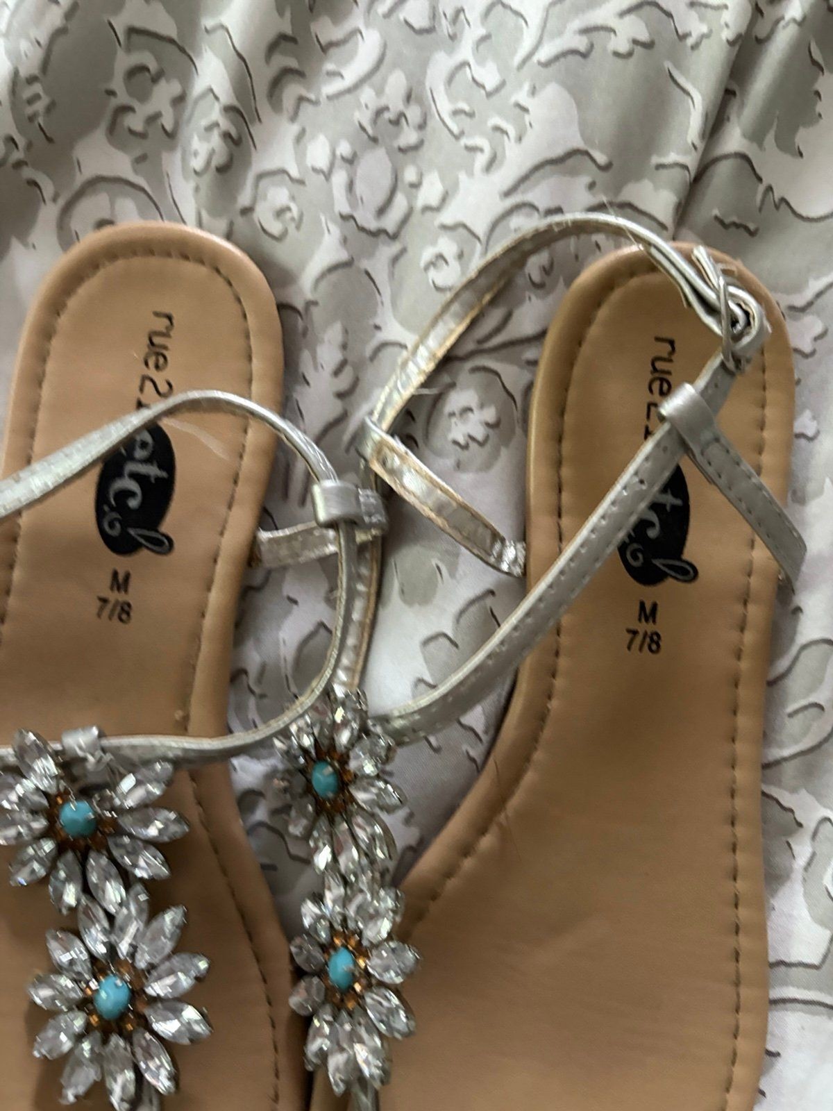 Rue 21 Silver and Turquoise Flower Beaded Sandals