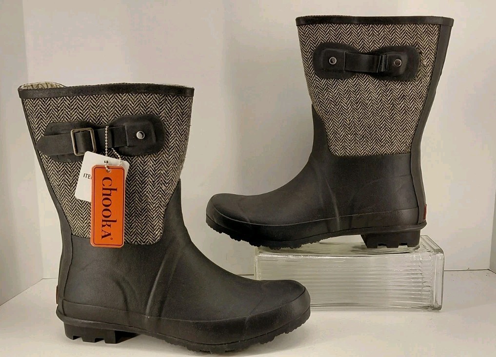Chooka Boots. Herringbone Black Classic Mid-calf Racer Outdoor Boots. Size 9