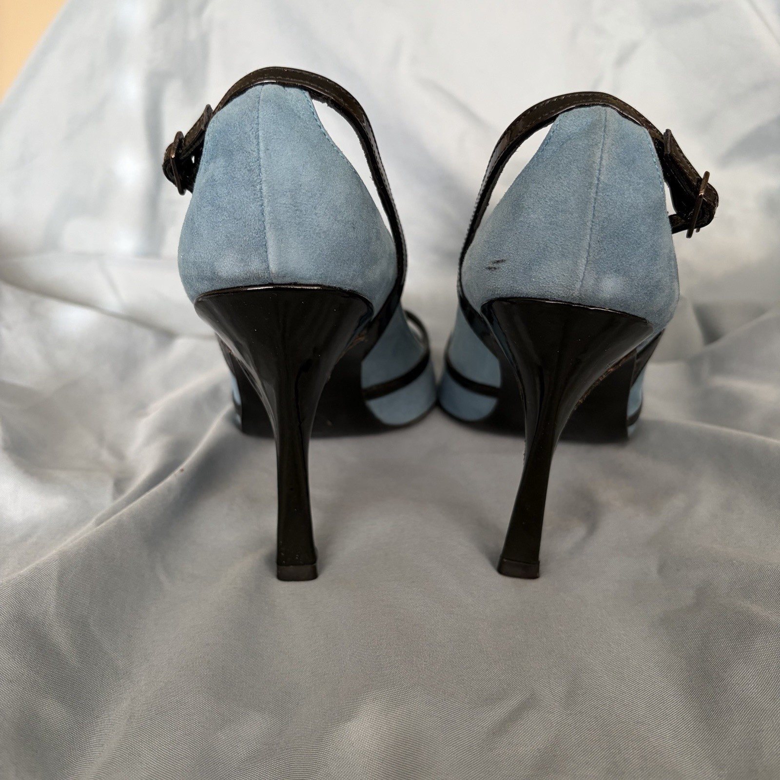 Charles David Vintage Heels Blue Suede Black Leather Slingback Sz 5.5 Classy
