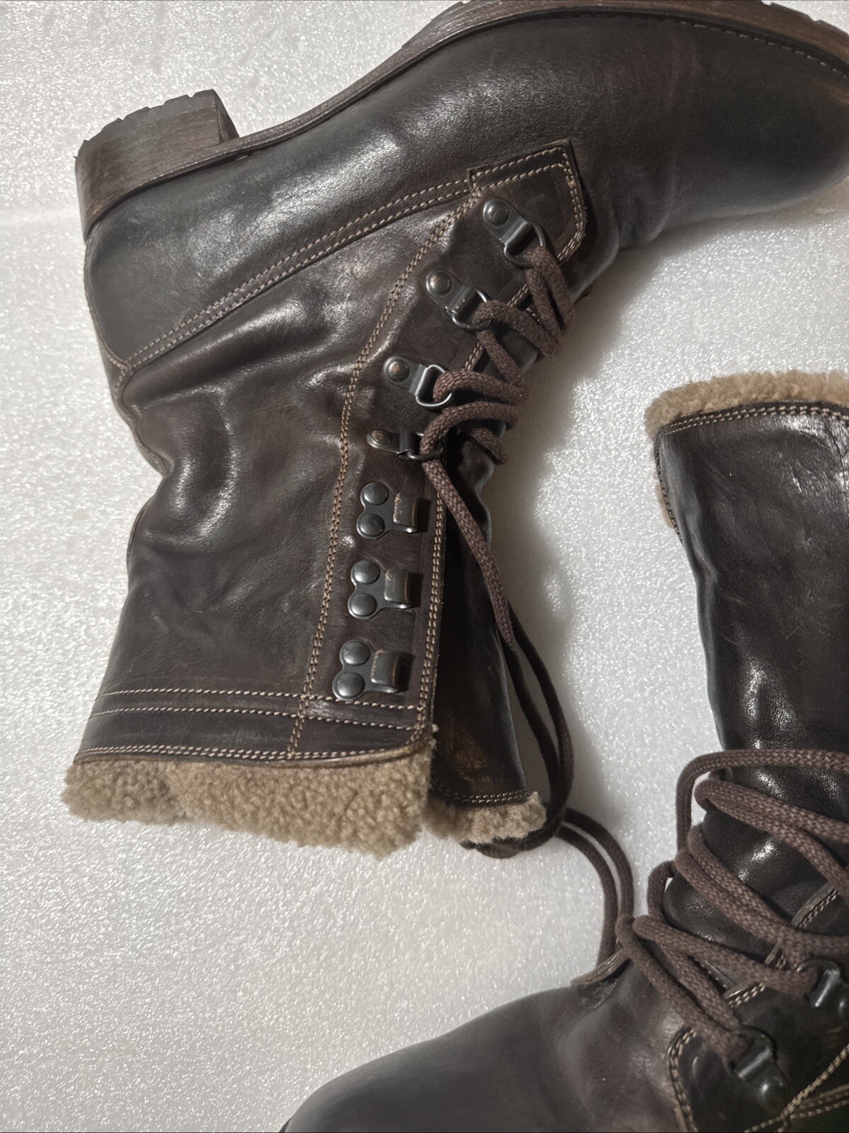 NDC N.D.C WHITESTAR R’ CUSNA BOOTIE BROWN LEATHER COMBAT BOOTS EU 38 US 8 Sherpa