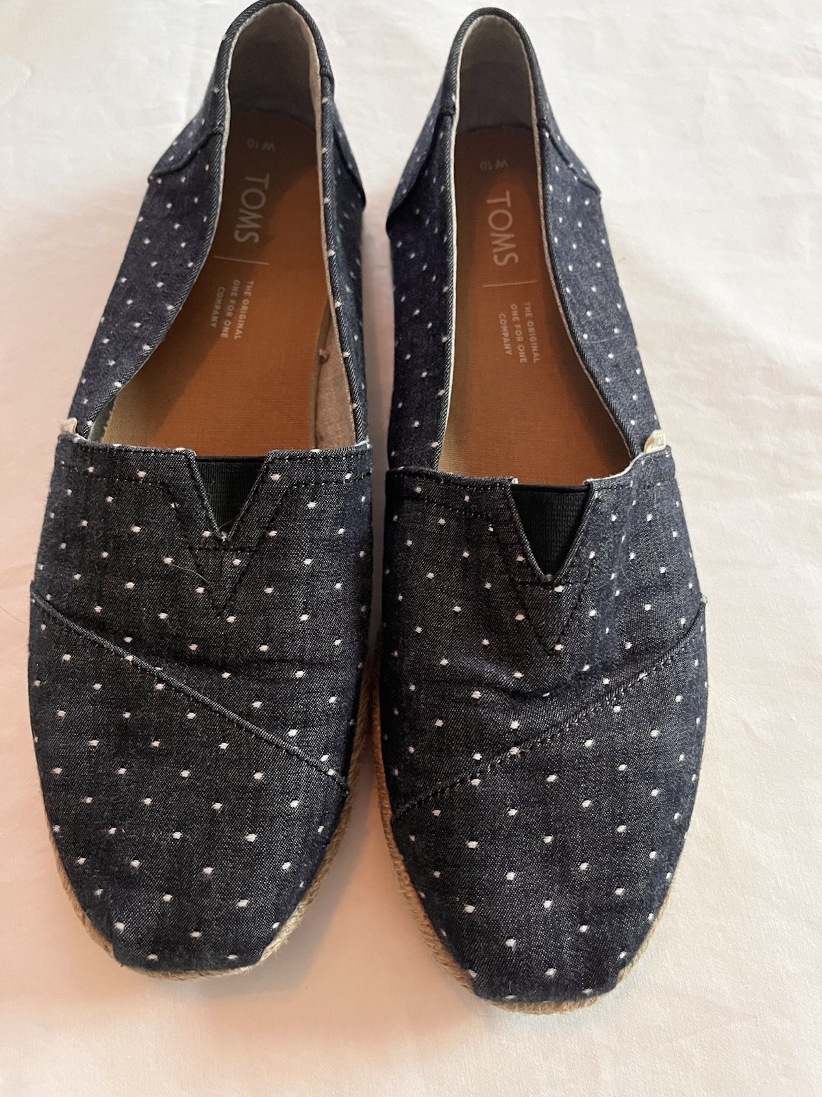 TOMS Women’s Slip On Shoes Size 10 Alpargata Navy Blue Polka Dot Chambray