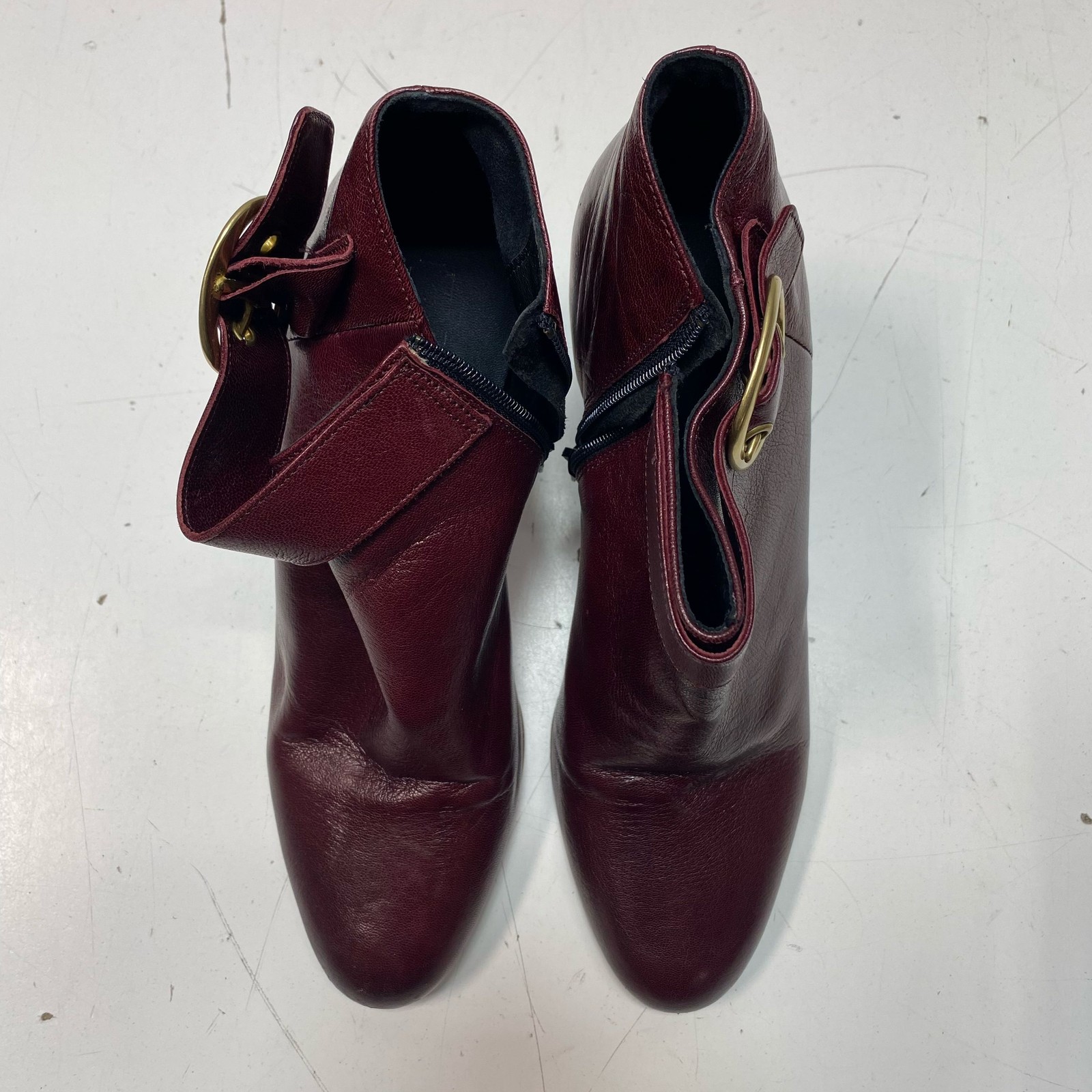 Coach Nicolete Burgundy Leather Gold Buckle Ankle Boots Women’s Size 10 B