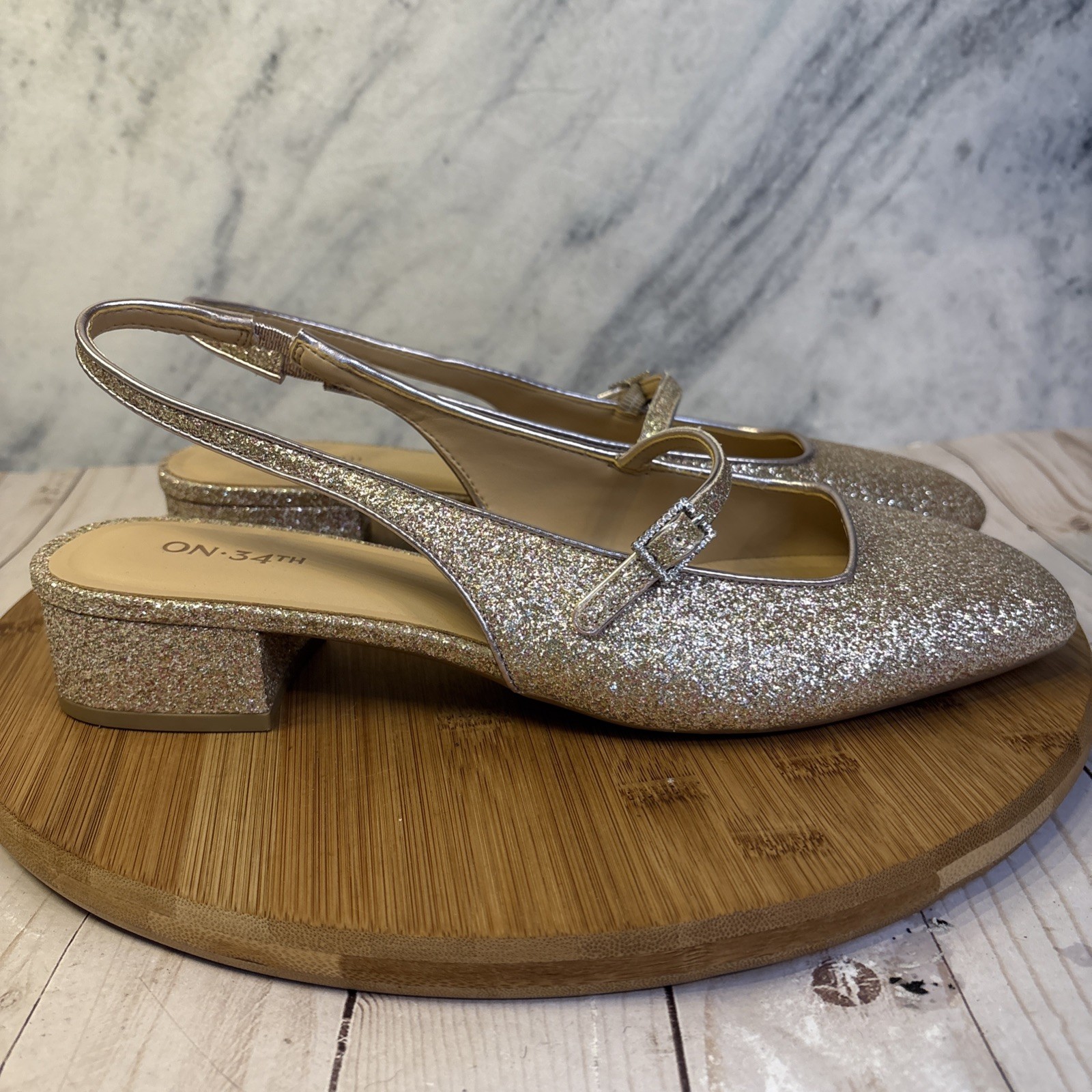 On 34th Women’s Amelia Buckled Slingback Pumps Rose Gold Glitter 11 M
