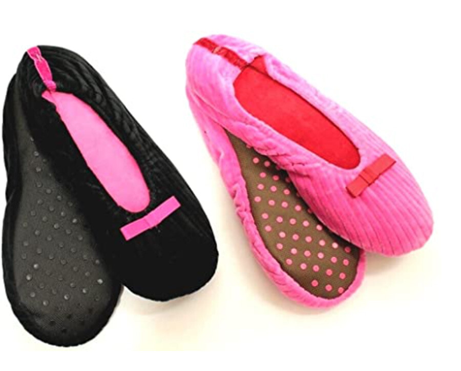 Legacy Women’s 2 Pairs Ribbed Velour Ballet Slippers Pink & Black Size M (7-8)