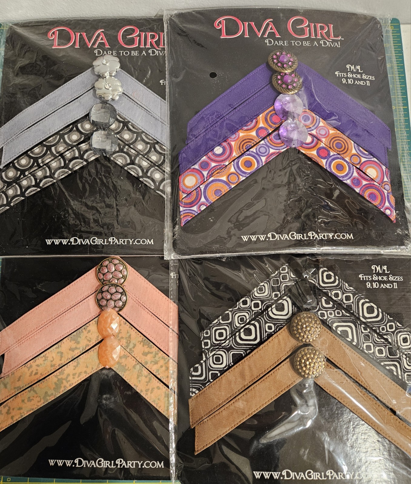 DIVA GIRL M/L – (FITS SHOE SIZES 9,10 & 11) -SANDAL STRAPS, All 4 Sets, $10