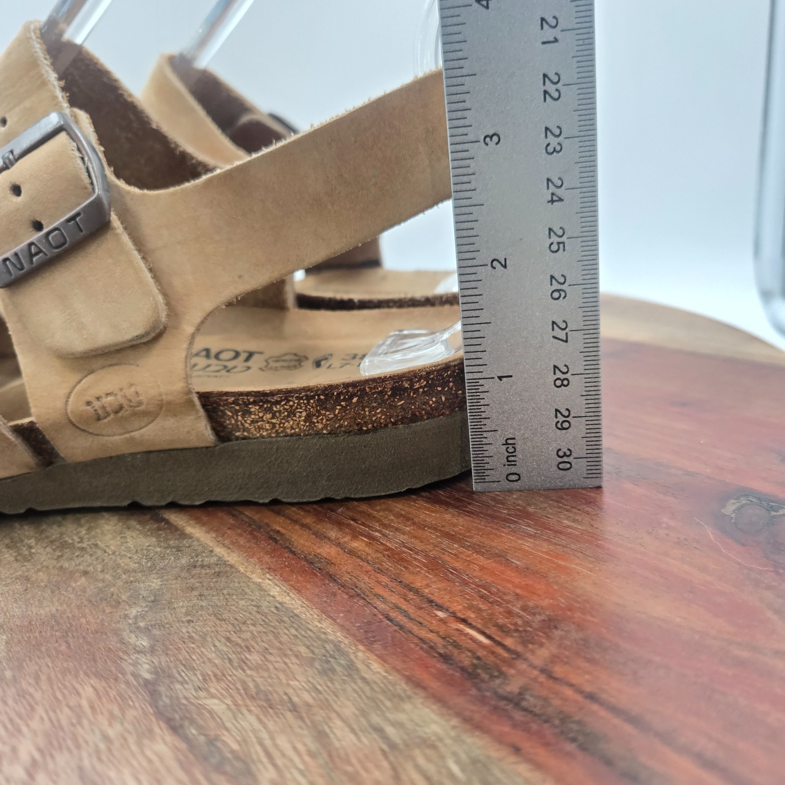 Naot Sandals Women 38 / 7 Tan Brown Nubuck Comfort Strappy Buckle Cork Slingback