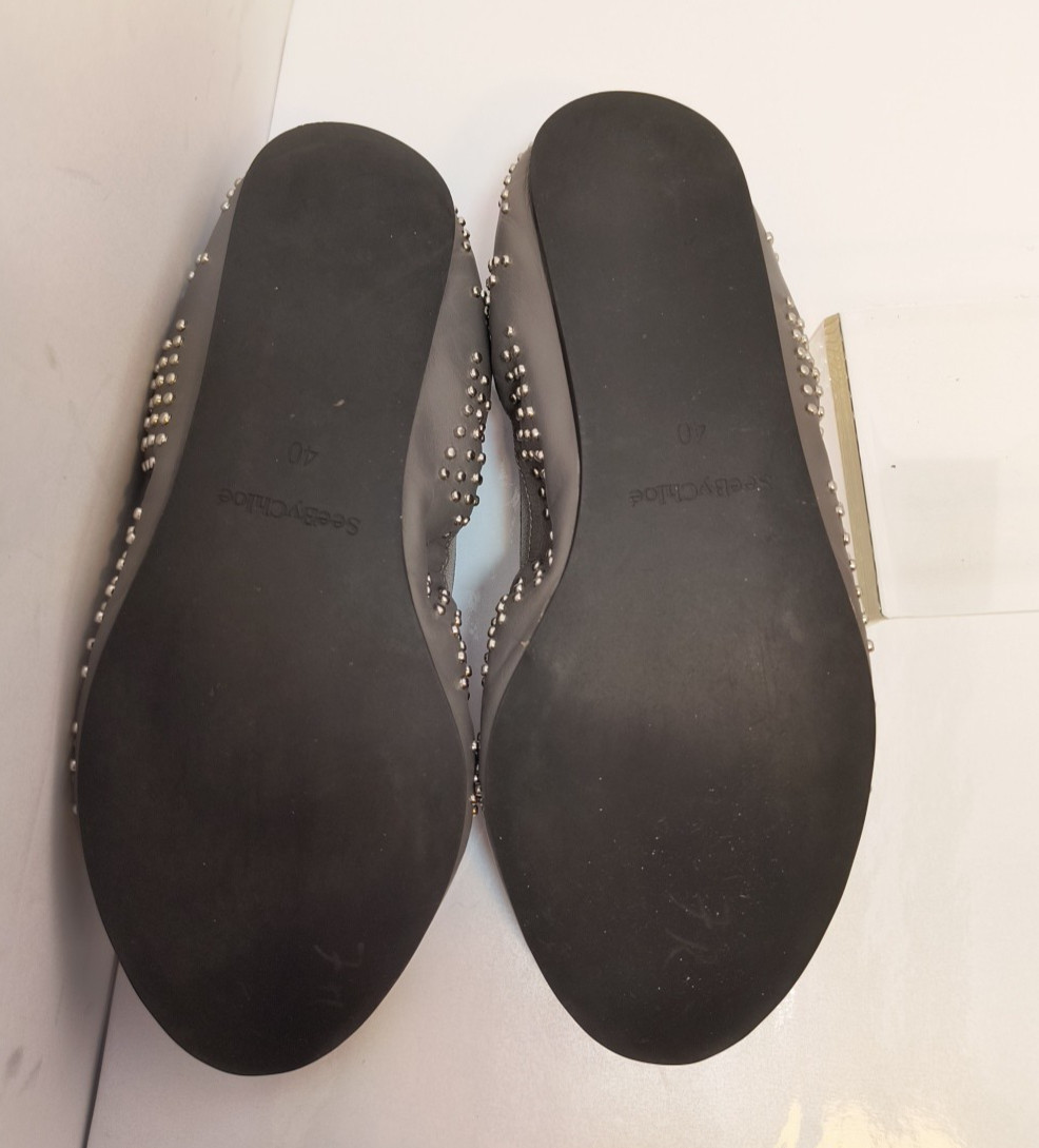 See By Chloe Gray Leather Studded Stretch Ballet Flatsd Women’s Size 40 U.S. 10