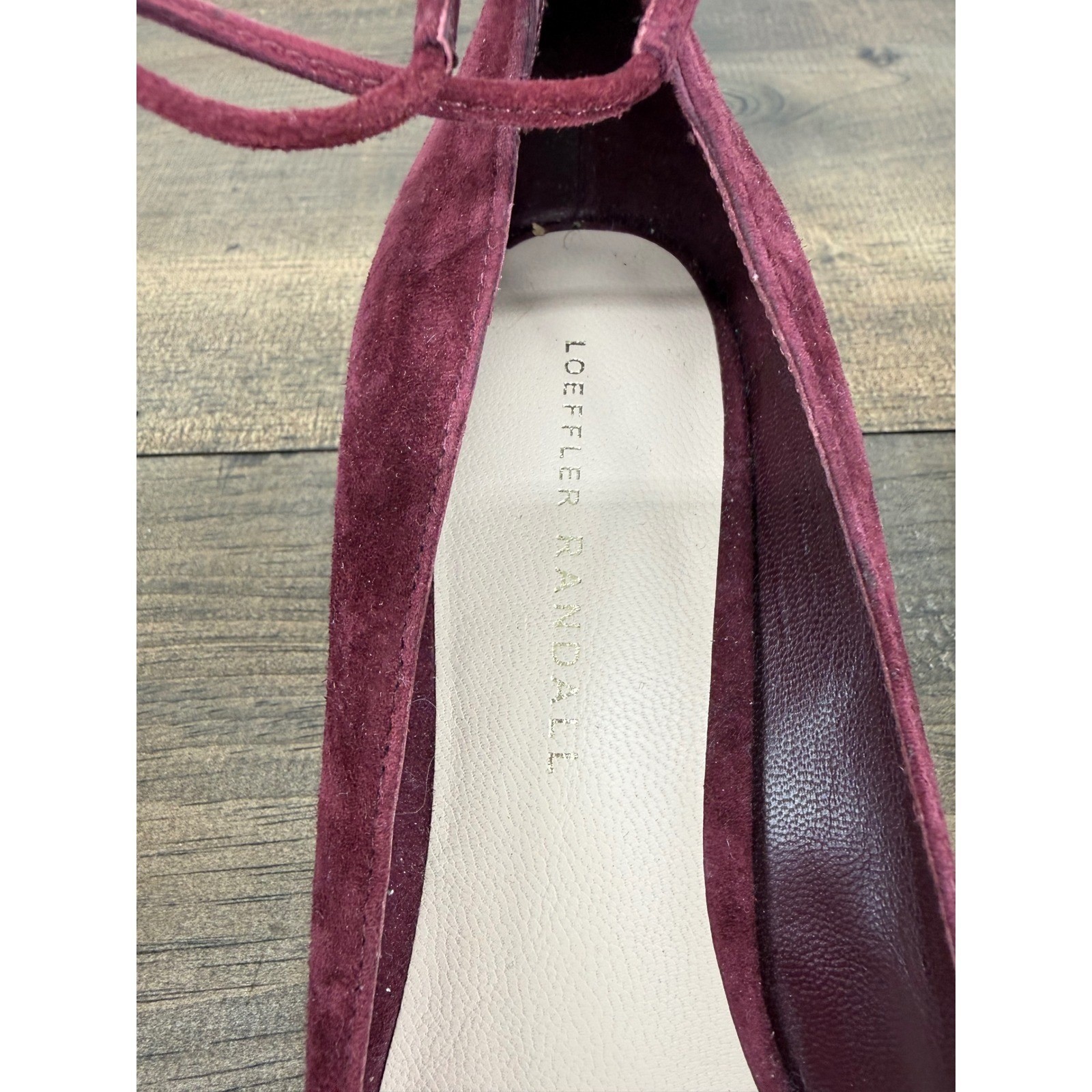 Loeffler Randall Clara Burgundy Suede Ankle Wrap Block Heel Pumps 9B Balletcore