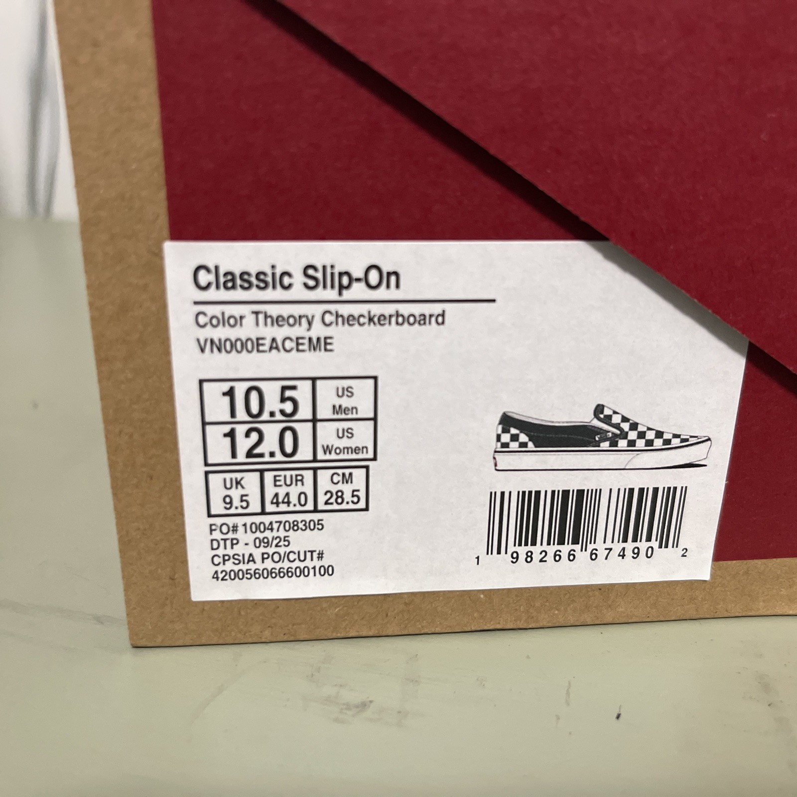 Vans Classic Men’s 10 .5 Slip On Color Theory Checkerboard Emerald Green NWT