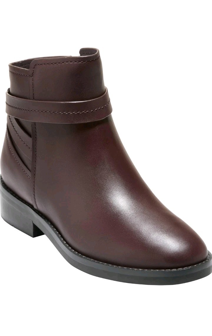 Cole Haan Rosalyn Women’s 9 Madeira Brown Ankle Strap Boots Waterproof Zip