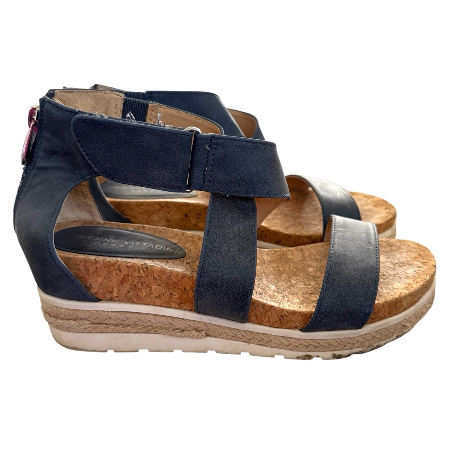 ADRIENNE VITTADINI ~Size 7.5~ Cecilia-1 Sporty Wedge Faux Leather Blue Sandals