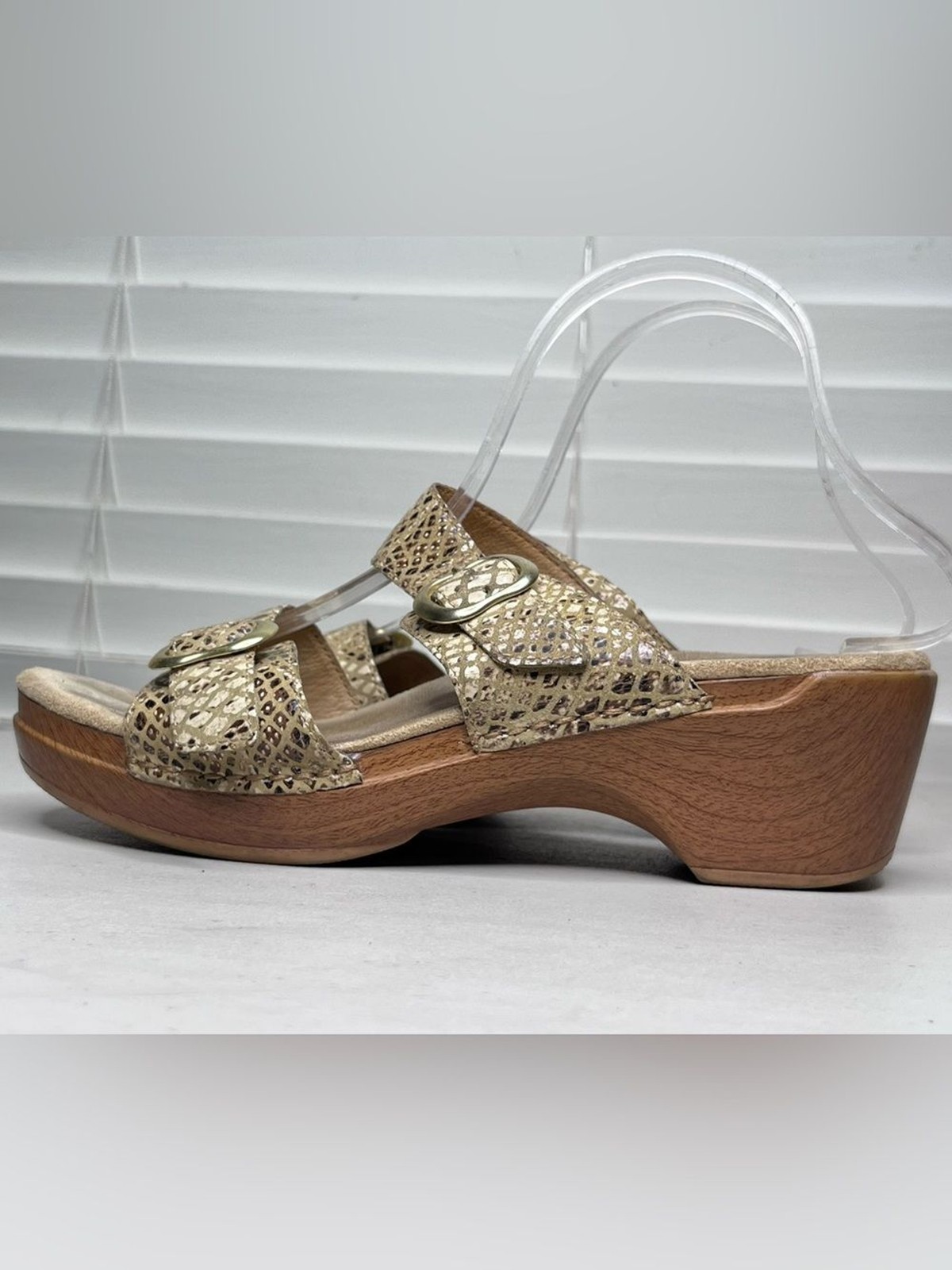 Dansko Sophie Snake Print Wooden Block Heel Sandals Sz 40