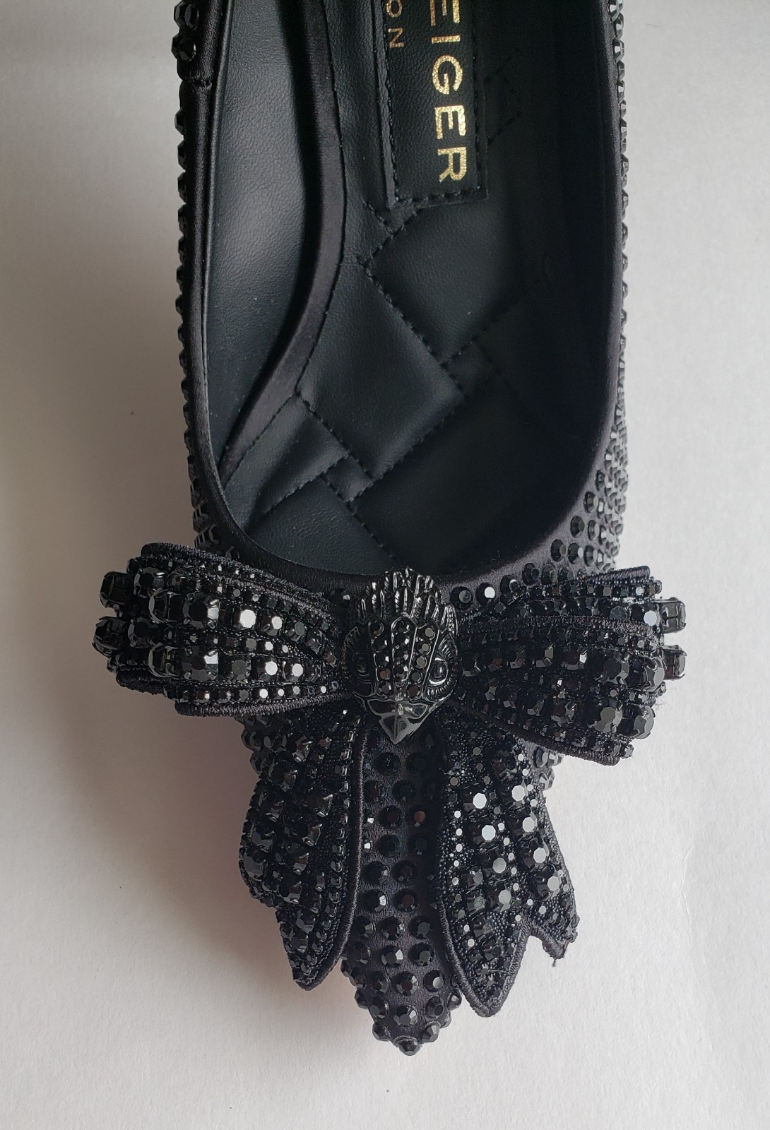 KURT GEIGER LONDON BELGRAVIA BLACK CRYSTAL RHINESTONE EAGLE BOW PUMPS US 6 NIB