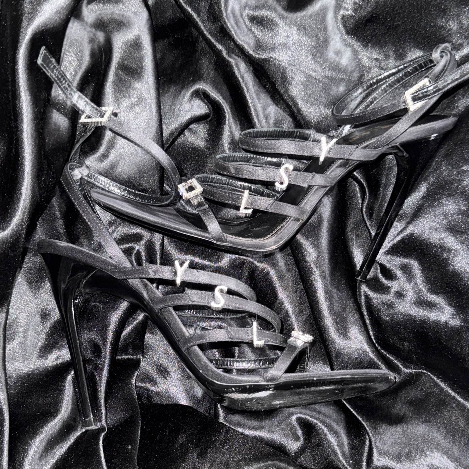 Saint Laurent Women’s Black Leather Strappy Ankle Strap Stiletto Sandal 7.5