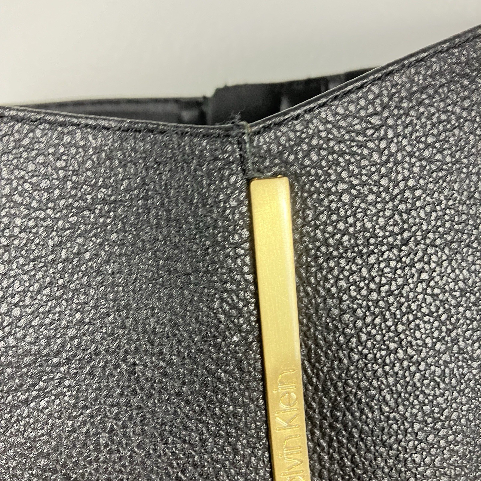 Calvin Klein Francine Tall Riding Boots Black Leather Gold Tone Logo Womens 6.5