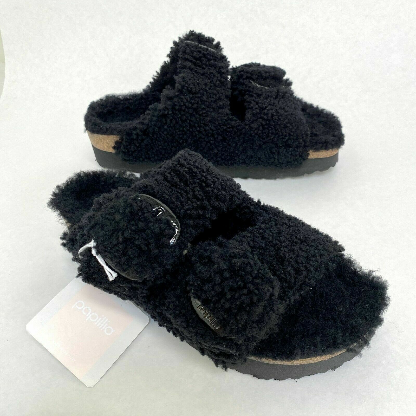 New w/o Box Birkenstock Arizona Papillio Big Buckle Teddy Black Narrow -Sizes