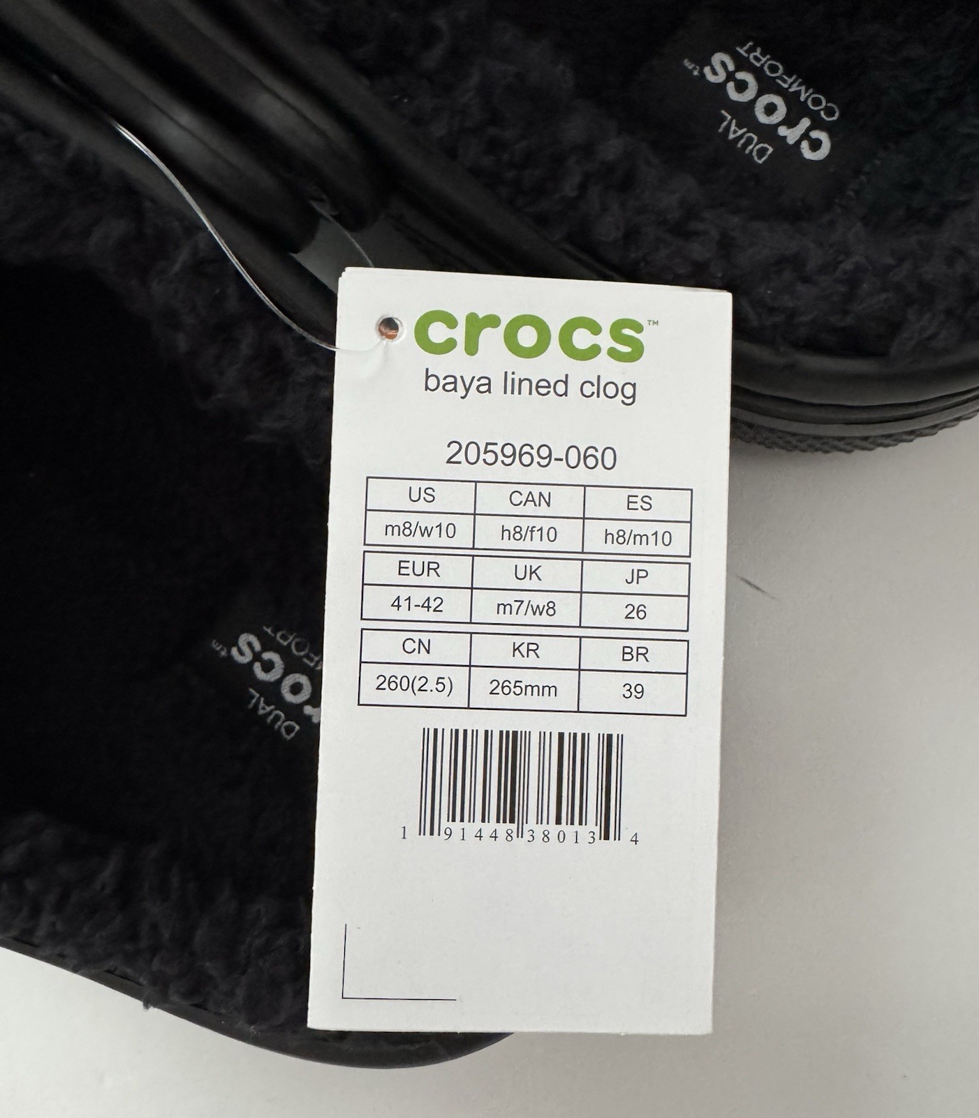 NWT Crocs Baya Lined Clog Black Size M8 W10 Style 205969-060