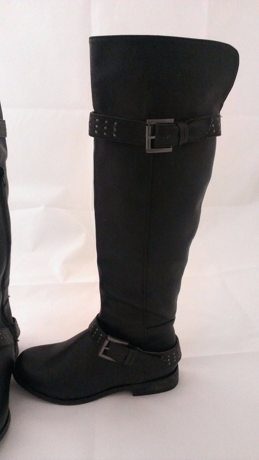 XOXO BRIANNA Black Faux Leather Knee High Boots Studded Womens Size 6 Medium B M