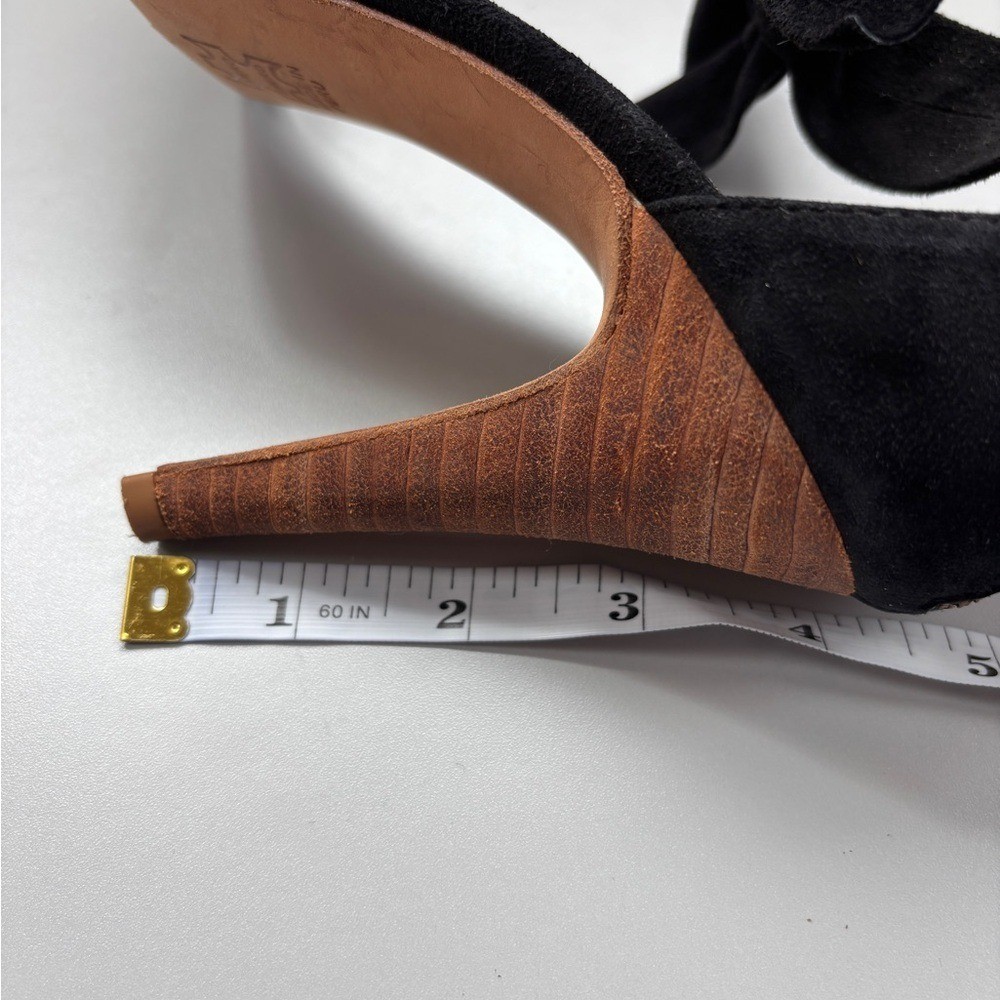 Ulla Johnson Thecia Suede Noir Black Bow Single Strap Heels Size EU 40 US 10