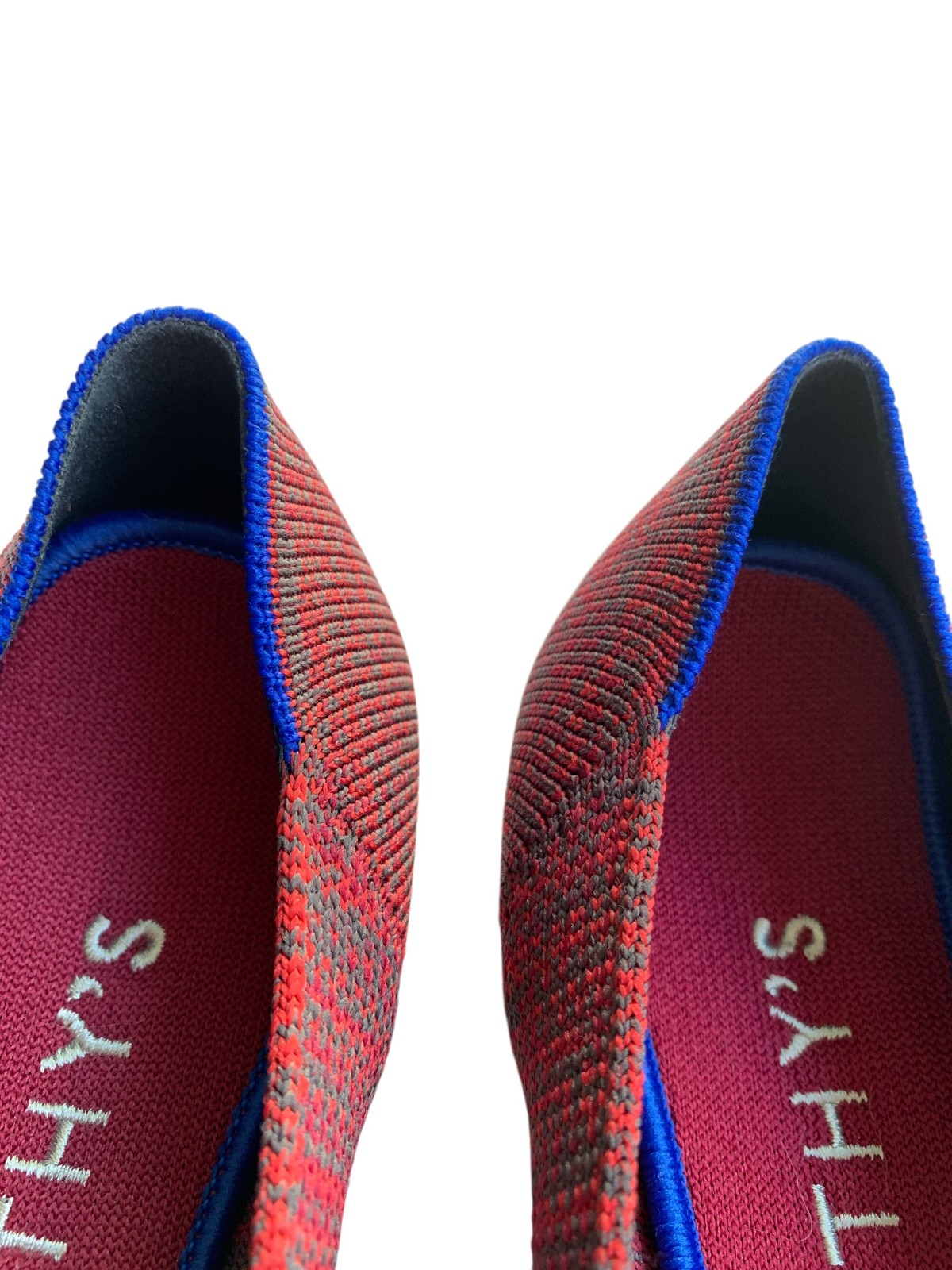 ROTHY’S The Point Flats Women’s 7.5 Red Blue Knit Pointed Toe Washable Shoes