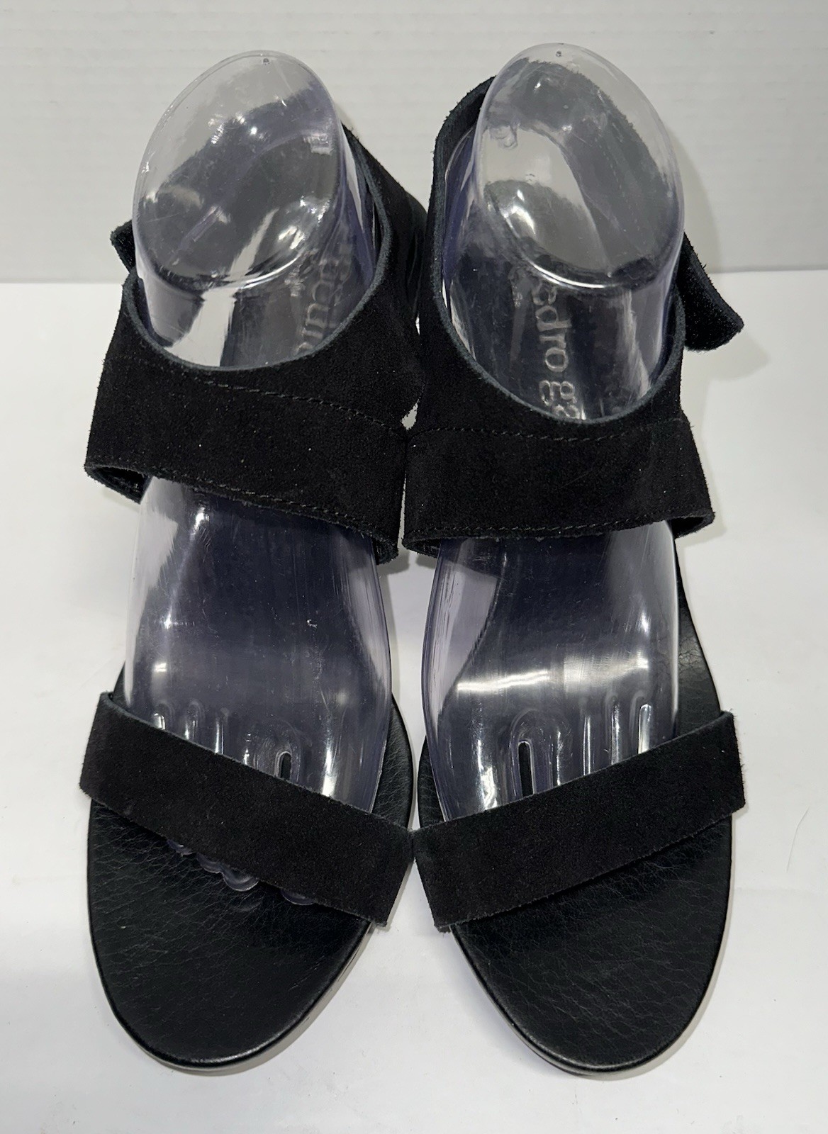 Pedro Garcia Black Suede West Asymmetrical Midi Heel Sandals EU 42 US 12
