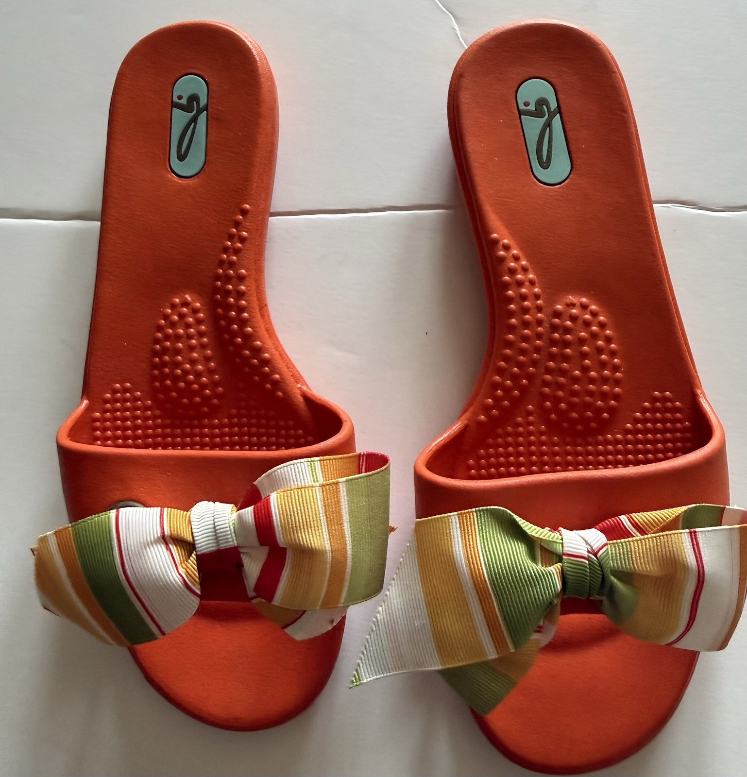 Oka B Women’s Small Orange Colorful Bow Sandals Preppy Limited Edtion