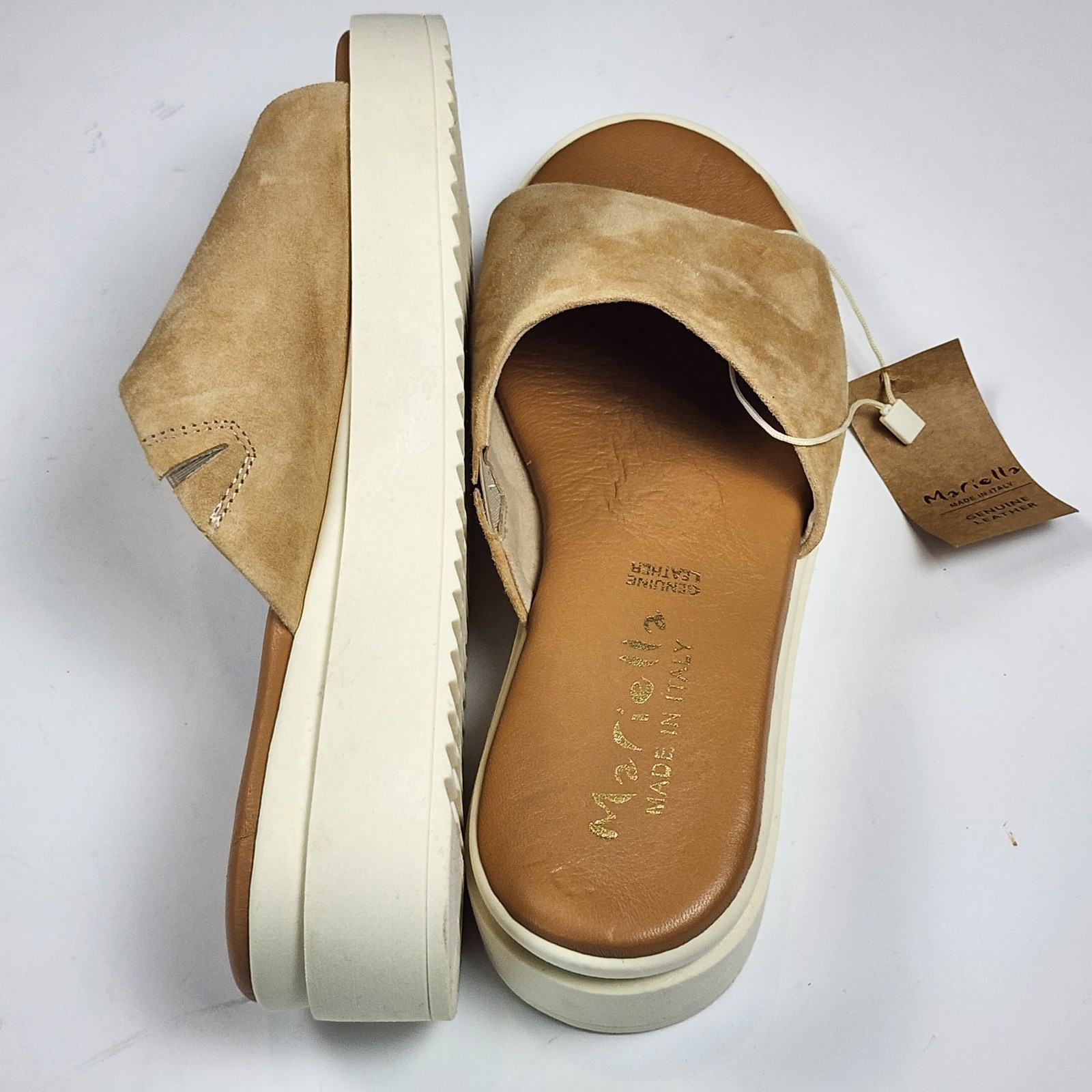 Mariella Suede Platform Slide Sandals Womens Size 7.5 38 Tan Suede Casual NEW
