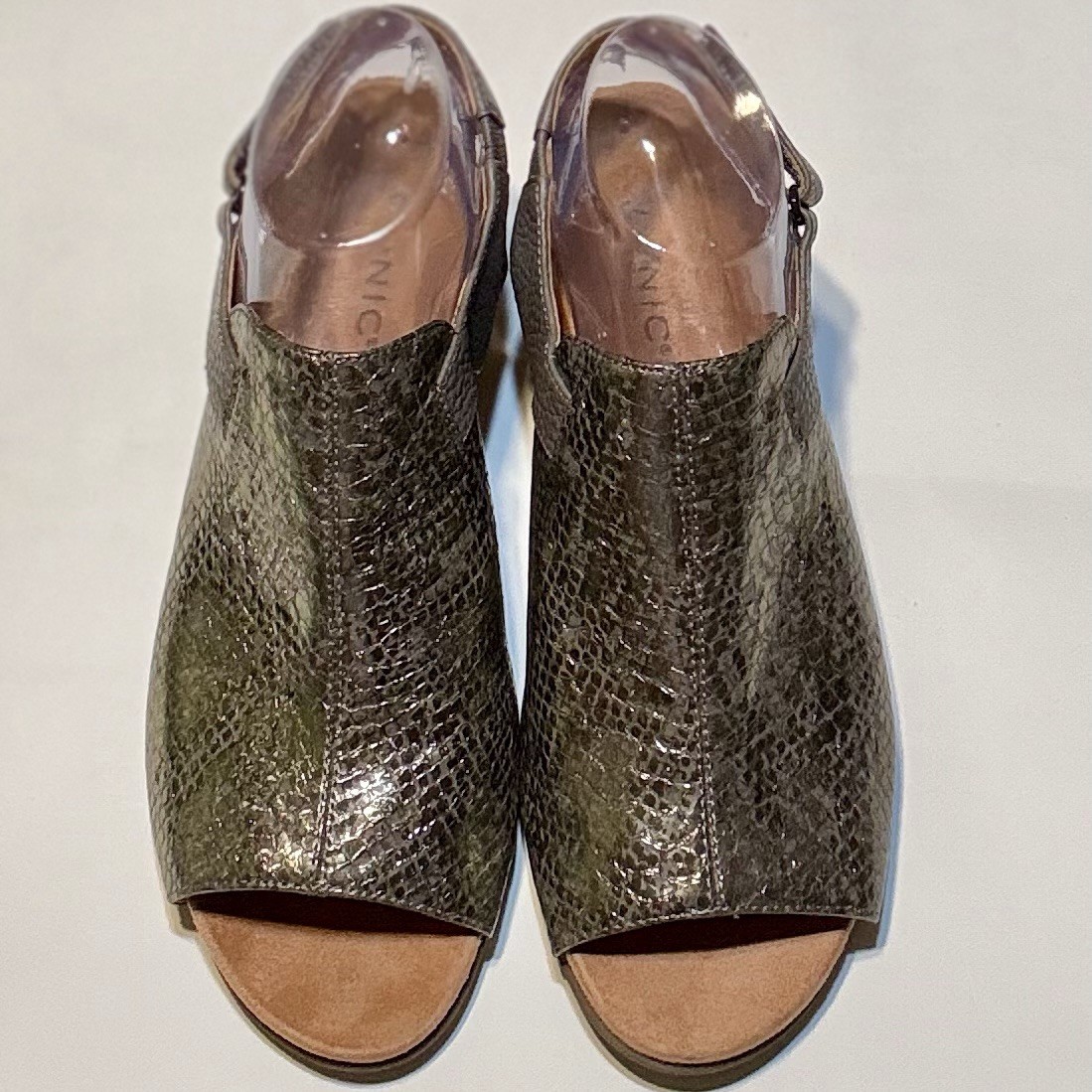 Vionic Tatiana Metallic Snake Print Cork Wedge Slingback Sandals US 9 UK 7