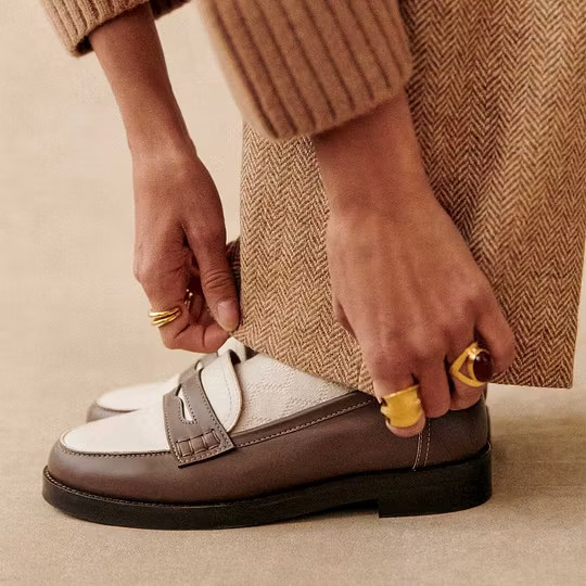 Brown and White Round Toe Loafers Office Casual Shoes for Women FSJ202510072C-3