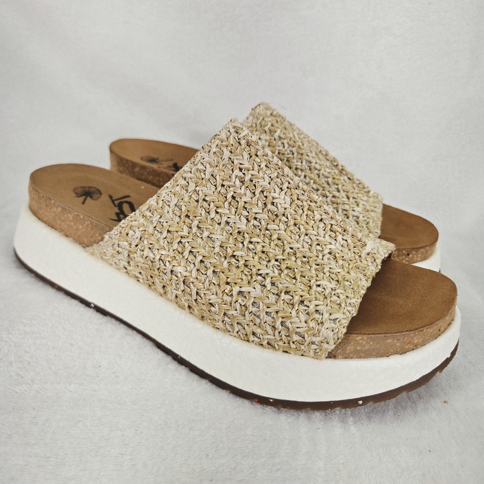 OTBT Wayside Sandals Womens 7.5 Beige Woven Platform Slide Wedge Casual