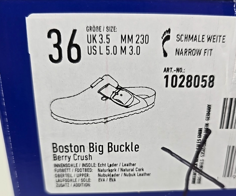 NIB – Birkenstock BOSTON BIG BUCKLE Berry Crush Leather Clogs Sz 36 /US 5 NARROW