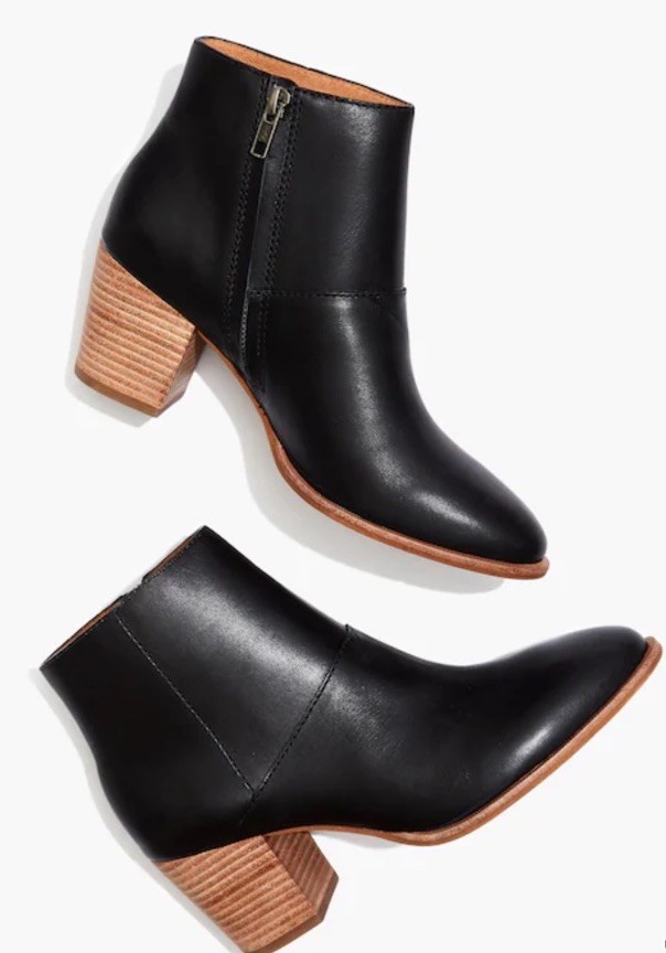 Madewell The Rosie Ankle Boots 9.5 True Black Leather / Wood Block Heel 2.5”