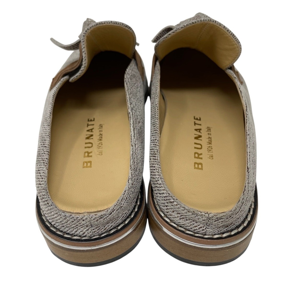 Brunate Italy Loafer Mule Metallic Neutral EU 38.5 US 8 Modern Elegant Academia
