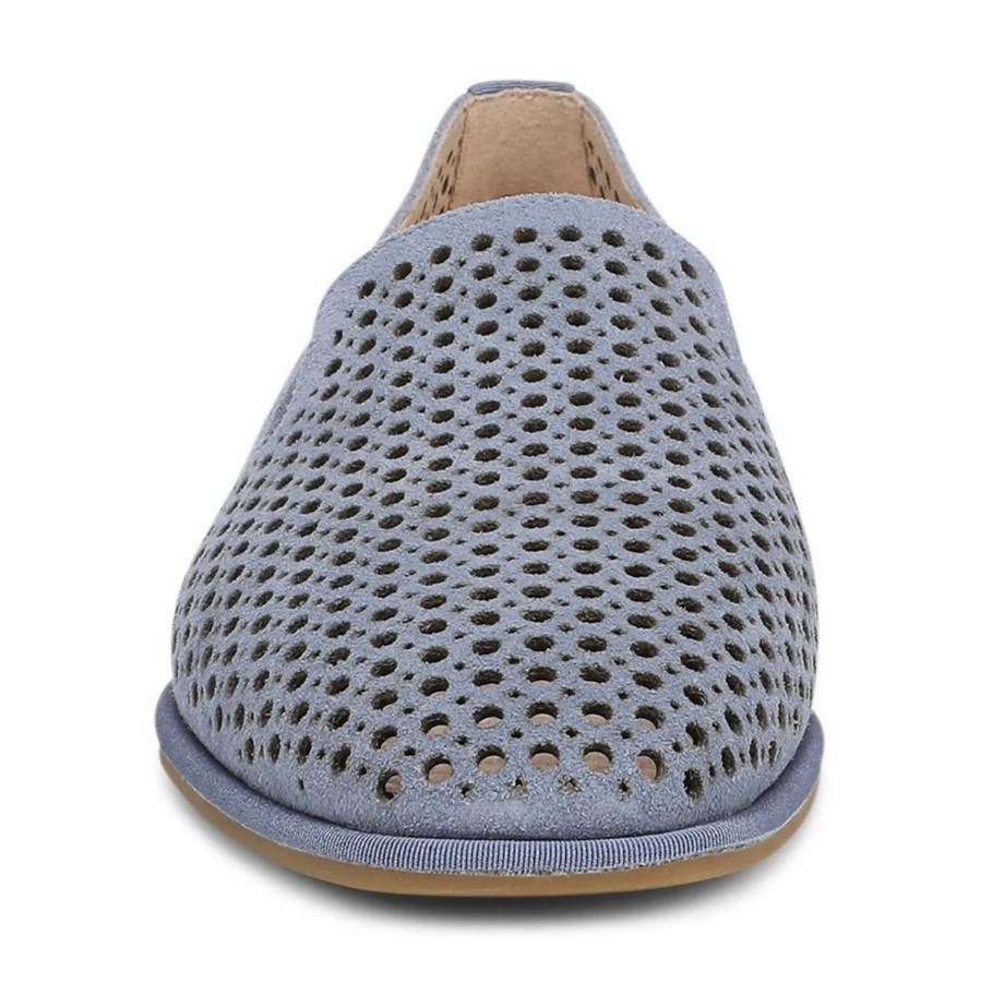 VIONIC Women Willa 2.0 Perf Slip on Flat, Pacific Blue Suede (NEW)