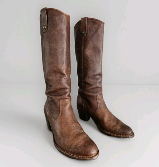 Vintage Frye Womens Jackie Button Tall Dark Brown Leather Boots Sz 7.5 / 38