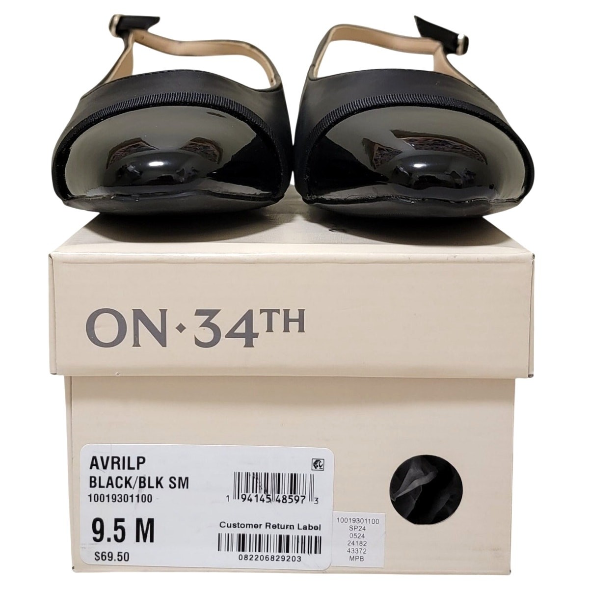 On 34th Women Avril Cap Top Slingback Flats Size US 9.5M Black Smooth