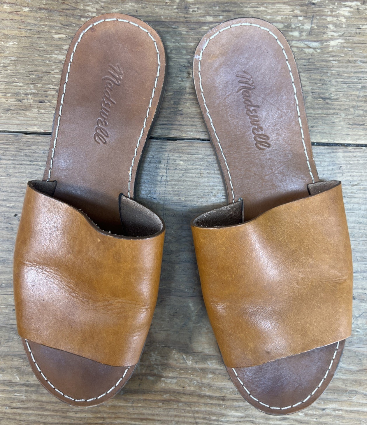 Madewell The Boardwalk Post Slide Sandals Brown Leather Slide Boho Size 7 M