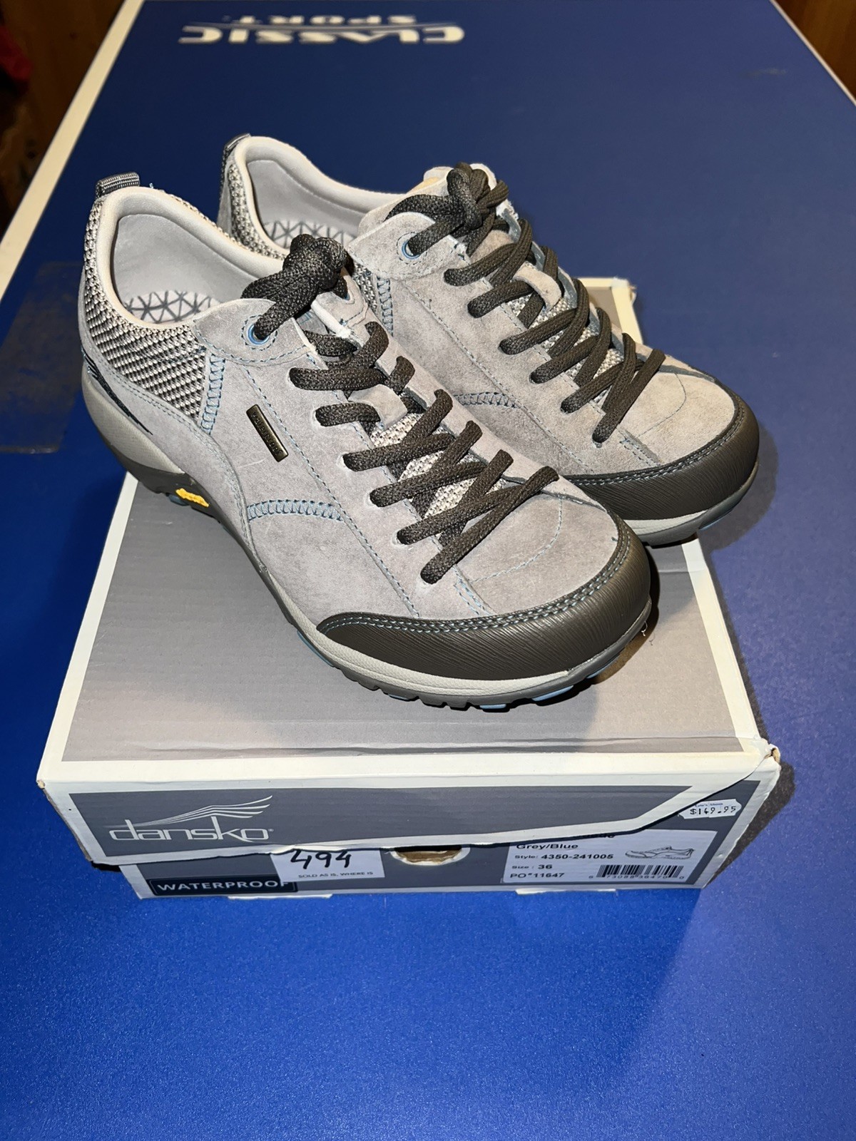 Dansko Paisley Suede Grey/Blue Size 36 Sneakers New With Box