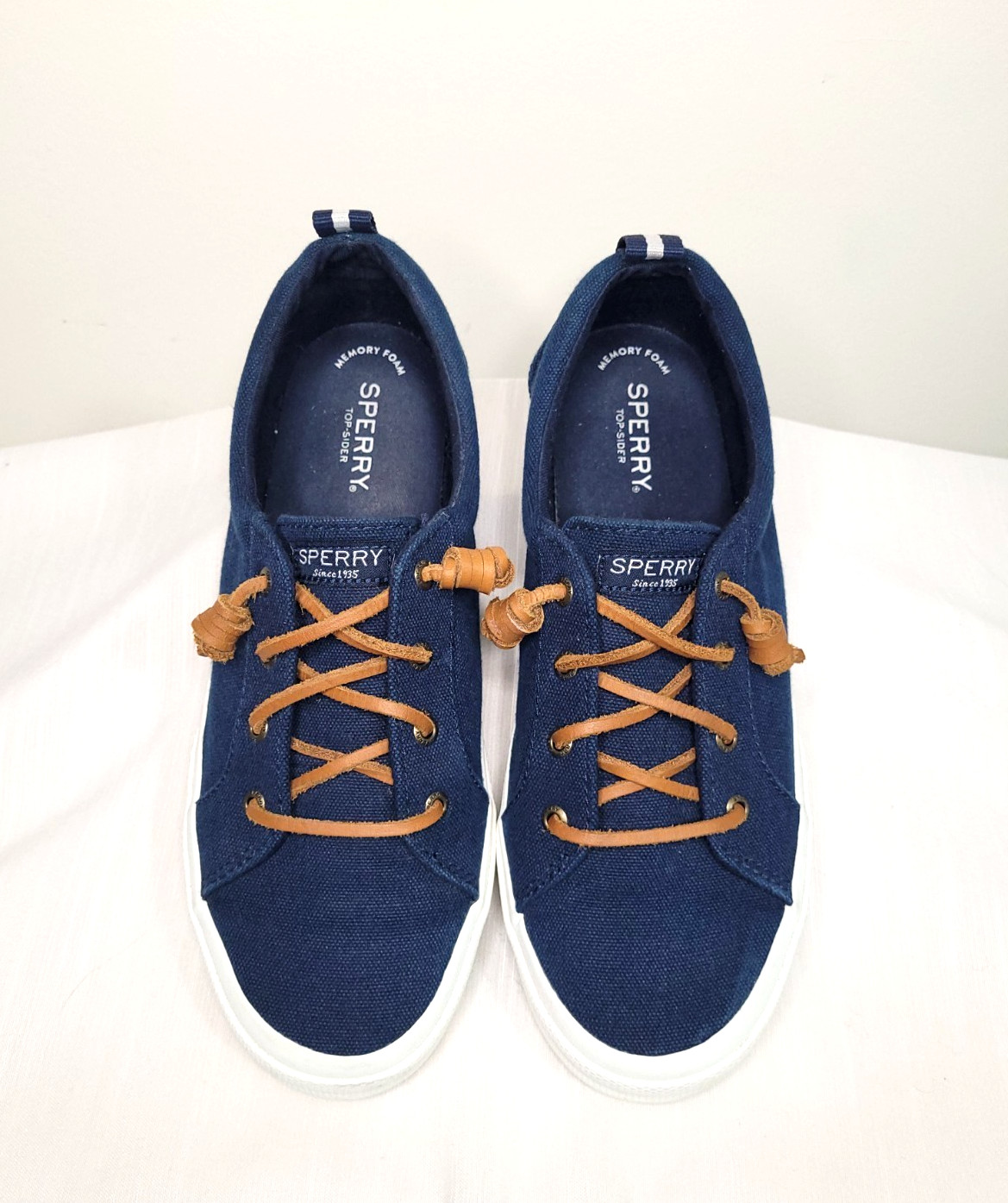 Sperry Women’s Boat Shoes Navy Canvas Leather Laces Non Slip 9.5