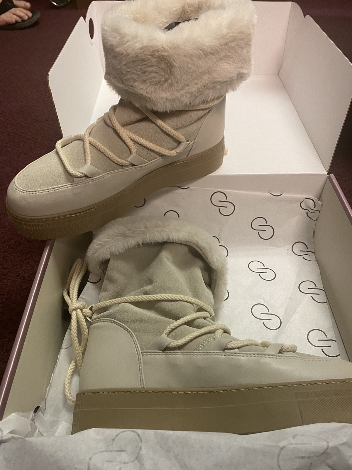 CALIA Women’s Hailey Boots, Ivory , Fur lined Insides size 9.5 NEW