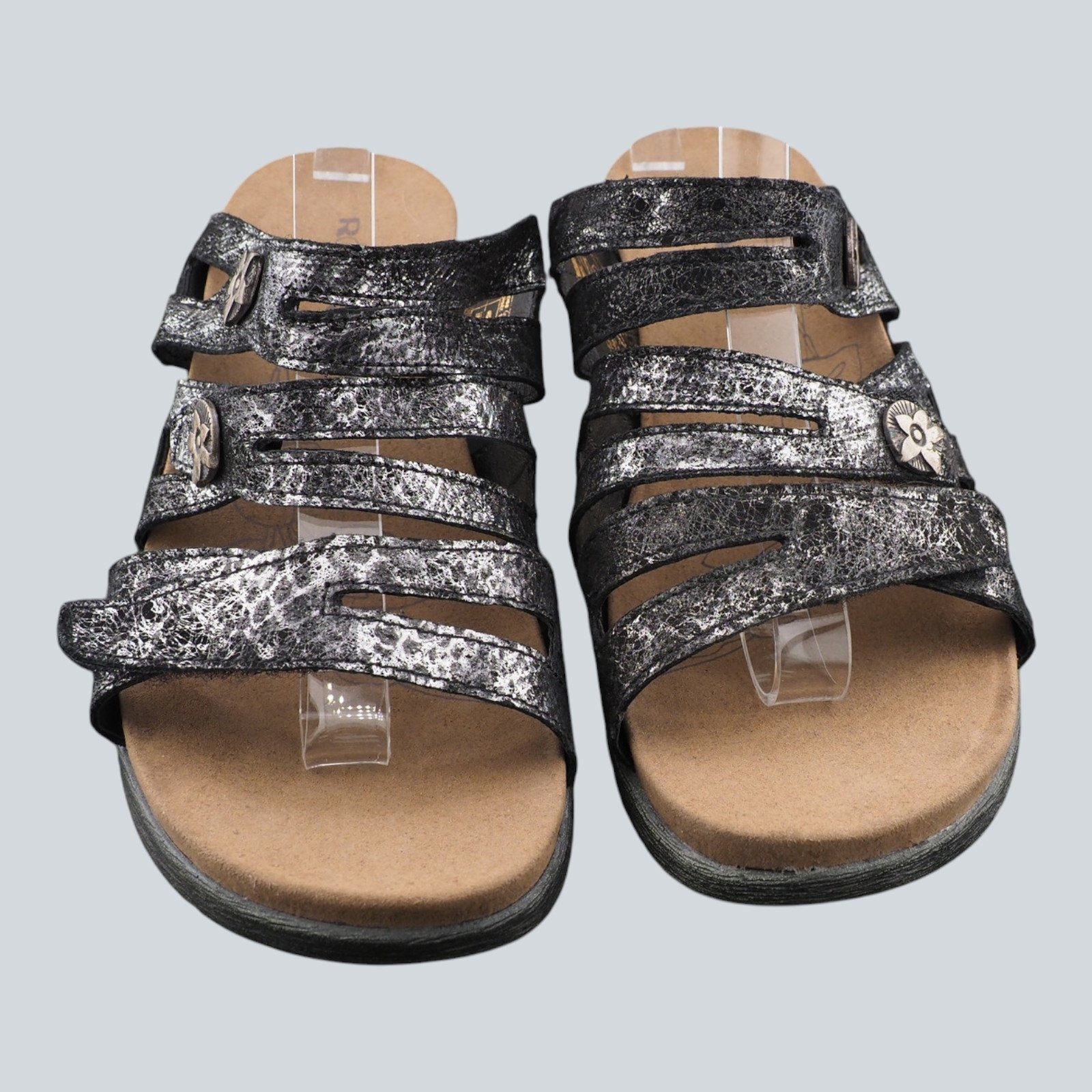 Romika Fidschi 14 Womens Metallic Silver Black Leather Wedge Sandals 119414 38